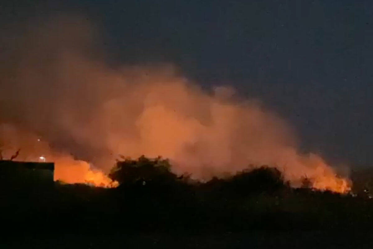 A fire burns at Wetlands Park on Wednesday, April 9, 2025. (Misty Oneil Epstein)